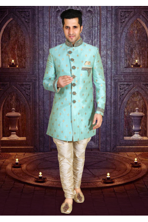 Sea Green Color Designer New Indo Western Sherwani